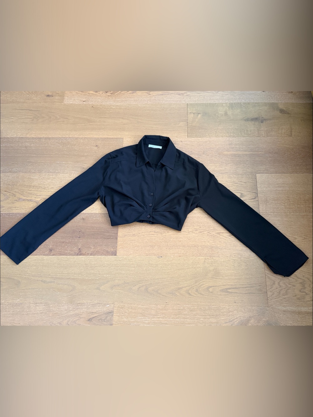 OAK + FORT Black Cropped Knot-Front Button Shirt